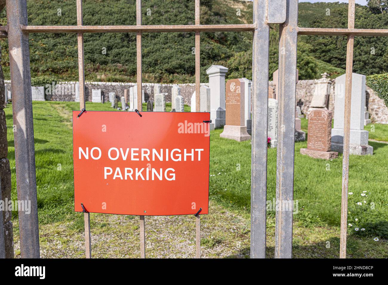 Pas d'avis de stationnement de nuit au cimetière Keil près de Southend sur la péninsule de Kintyre, Argyll & Bute, Écosse, Royaume-Uni Banque D'Images