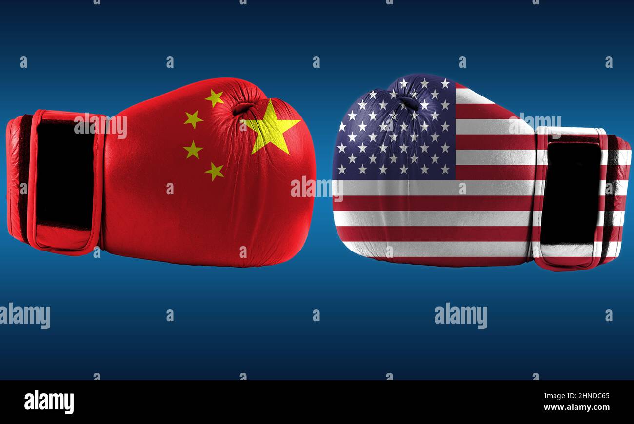 La Chine contre les Etats-Unis tensions économie conflit concept gants de boxe Banque D'Images