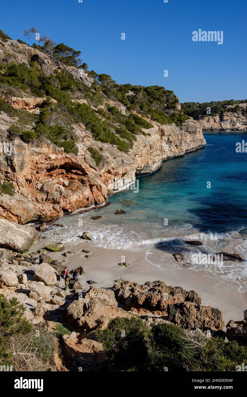 Caló d es Moro, Santanyi, Majorque, Iles Baléares, Espagne Banque D'Images