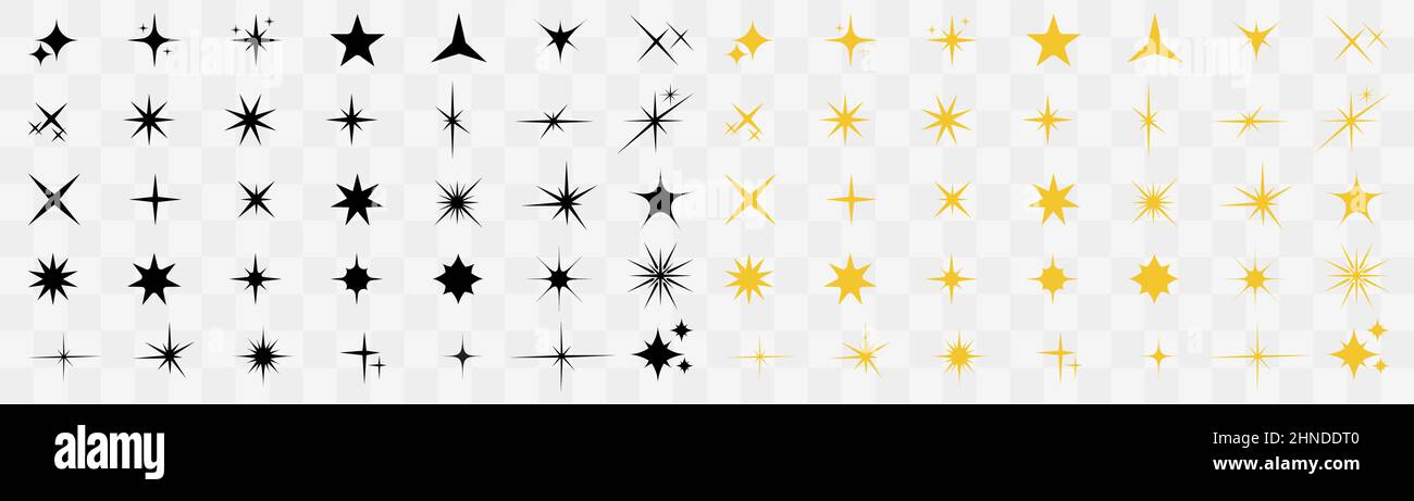 Collection stars. Icônes vectorielles en étoile. Ensemble de étoiles Golden et Black, isolé sur fond transparent. Icône étoile. Étoiles dans un style moderne et simple et plat. Illustration de Vecteur