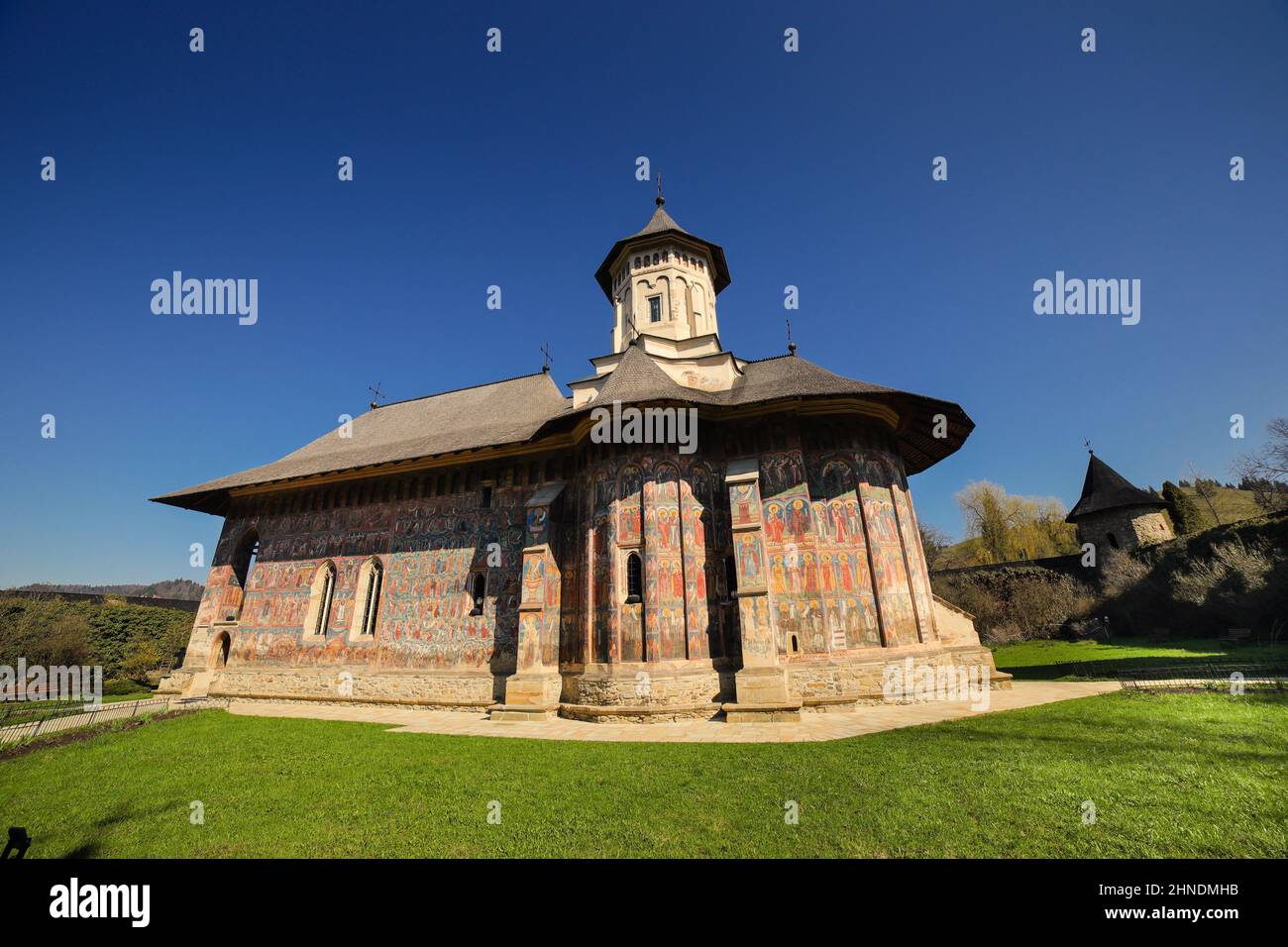Église orthodoxe du Monastère moldvita à Bucovina, Roumanie Banque D'Images