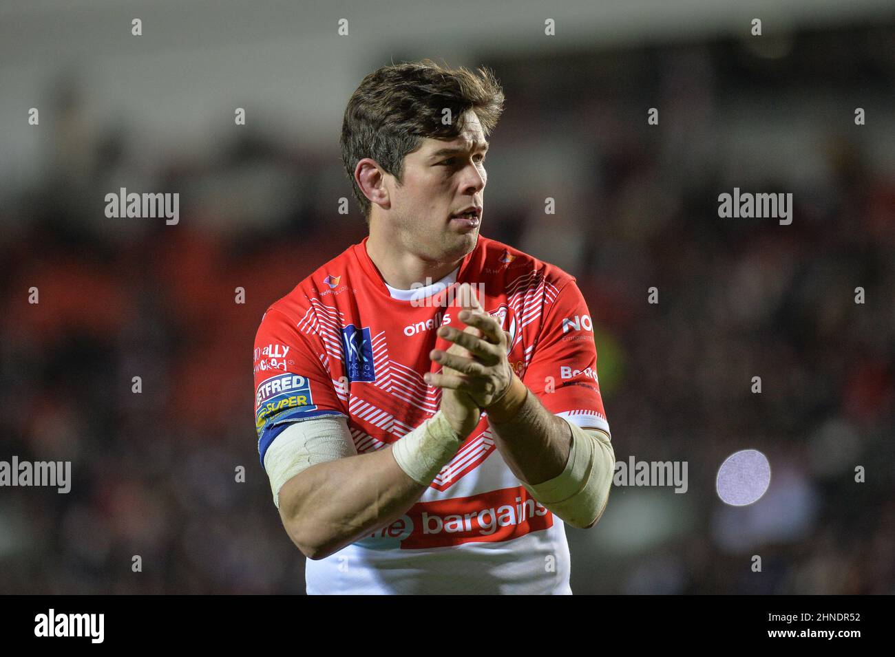 St. Helens, Angleterre - 10 février 2022 - Louie McCarthy-Scarsbrook de St Helens pendant la Ligue de rugby Betfred Super League Round 1 St. Helens vs Dragons Catalan au stade Totally Wicked, St. Helens, UK Dean Williams Banque D'Images