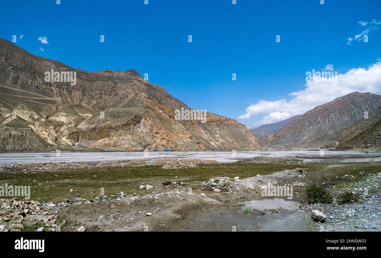 Vallée de la rivière Kali Gandaki entre Marpha et Kagbeni. Népal Banque D'Images