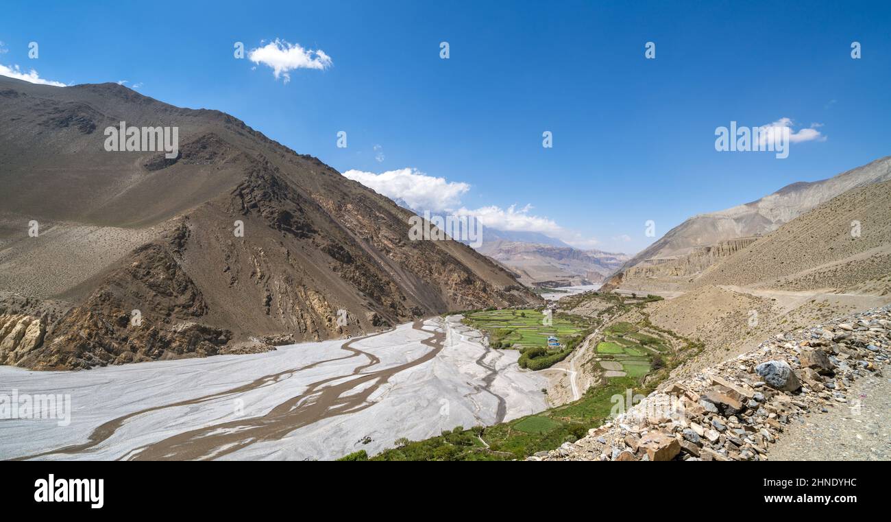 Vallée de la rivière Kali Gandaki entre Marpha et Kagbeni. Népal Banque D'Images