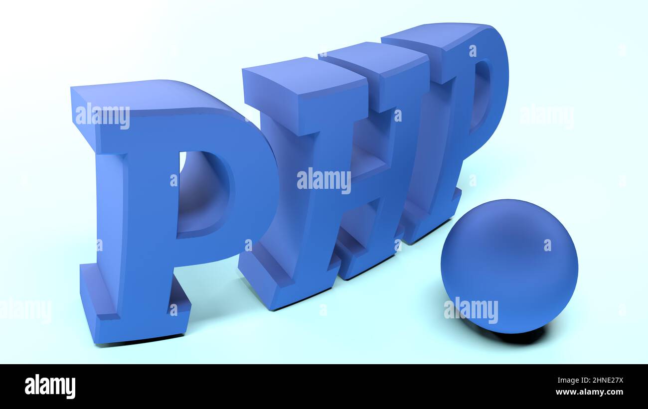 Écriture bleue PHP avec sphère bleue - 3D illustration de rendu Banque D'Images