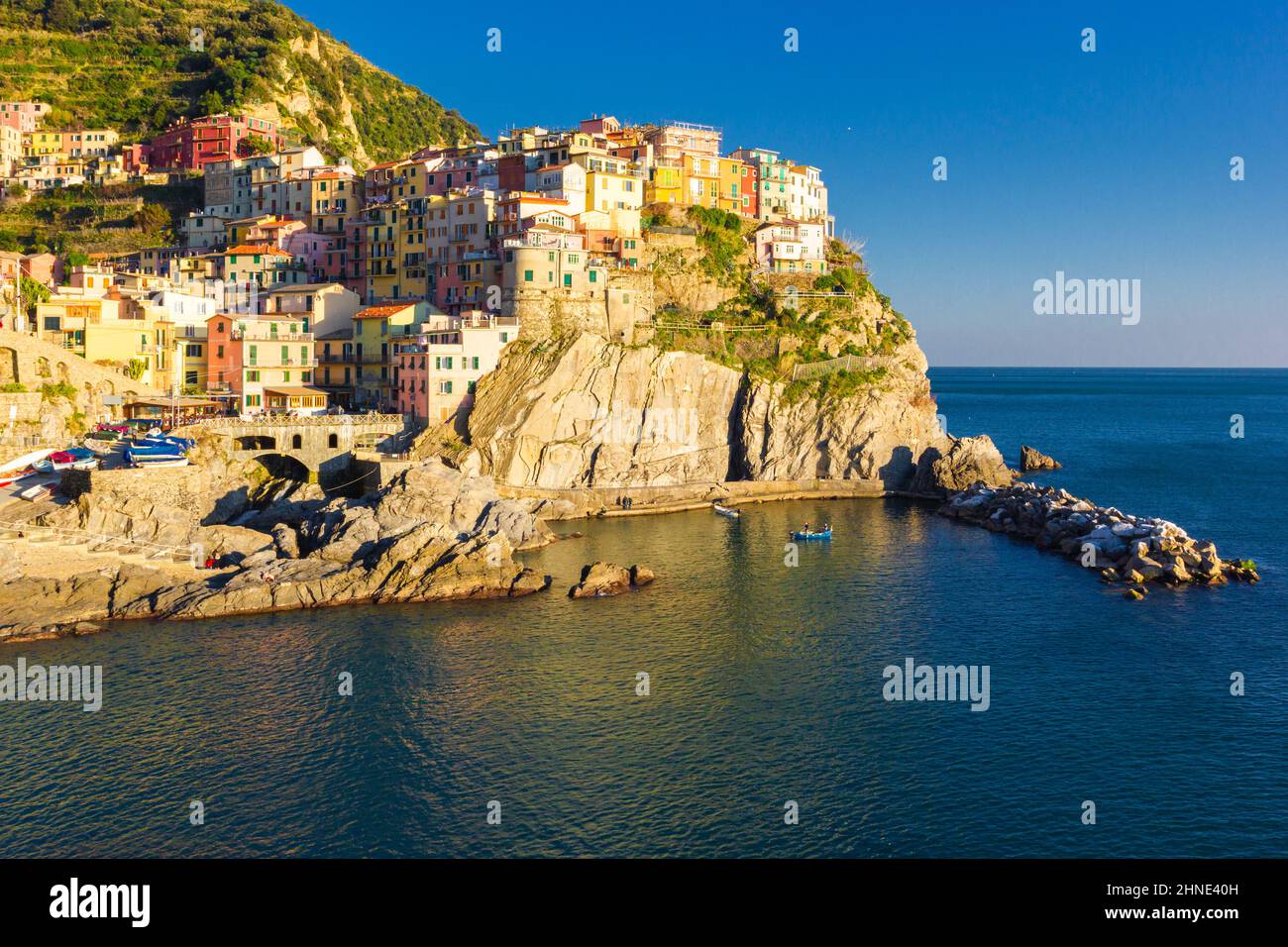 Coucher de soleil à Manarola, la Riviera italienne. Ligurie, Italie Banque D'Images