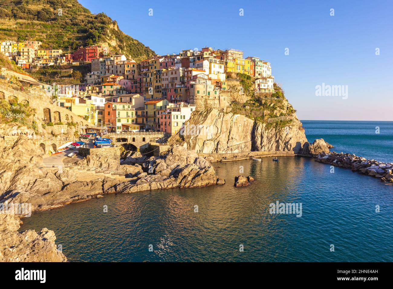 Coucher de soleil à Manarola, la Riviera italienne. Ligurie, Italie Banque D'Images