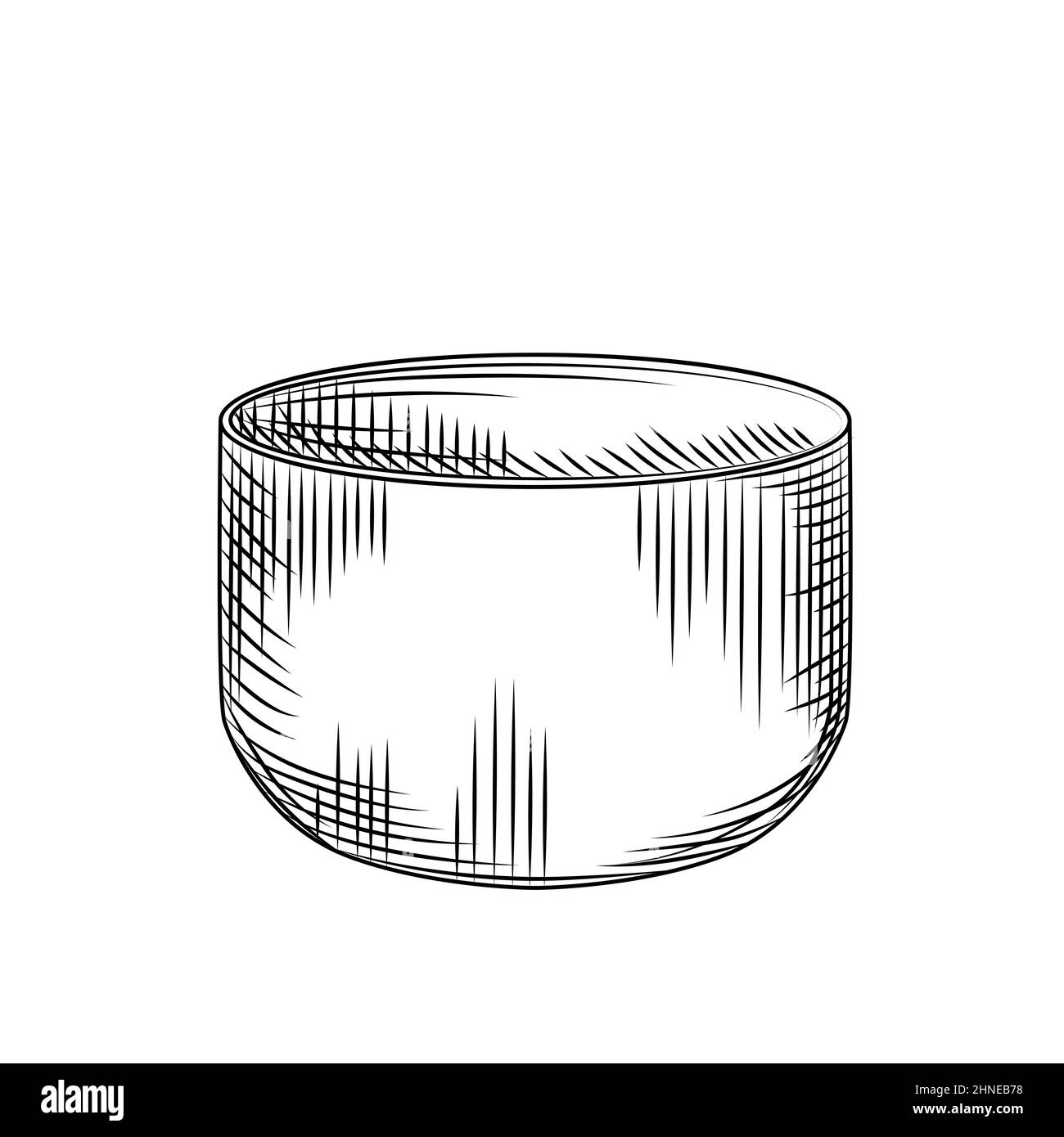 Gobelet à saké japonais isolé sur fond blanc. Verre à boisson alcoolisée traditionnel de riz asiatique. Gravure de style vintage. Illustration vectorielle. Illustration de Vecteur