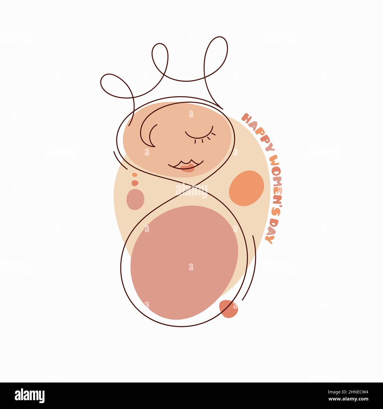 Bonne journée des femmes. Mars 8 carte de vœux amusante. Illustration vectorielle de la ligne abstraite numéro huit avec couronne et différentes formes colorées Illustration de Vecteur