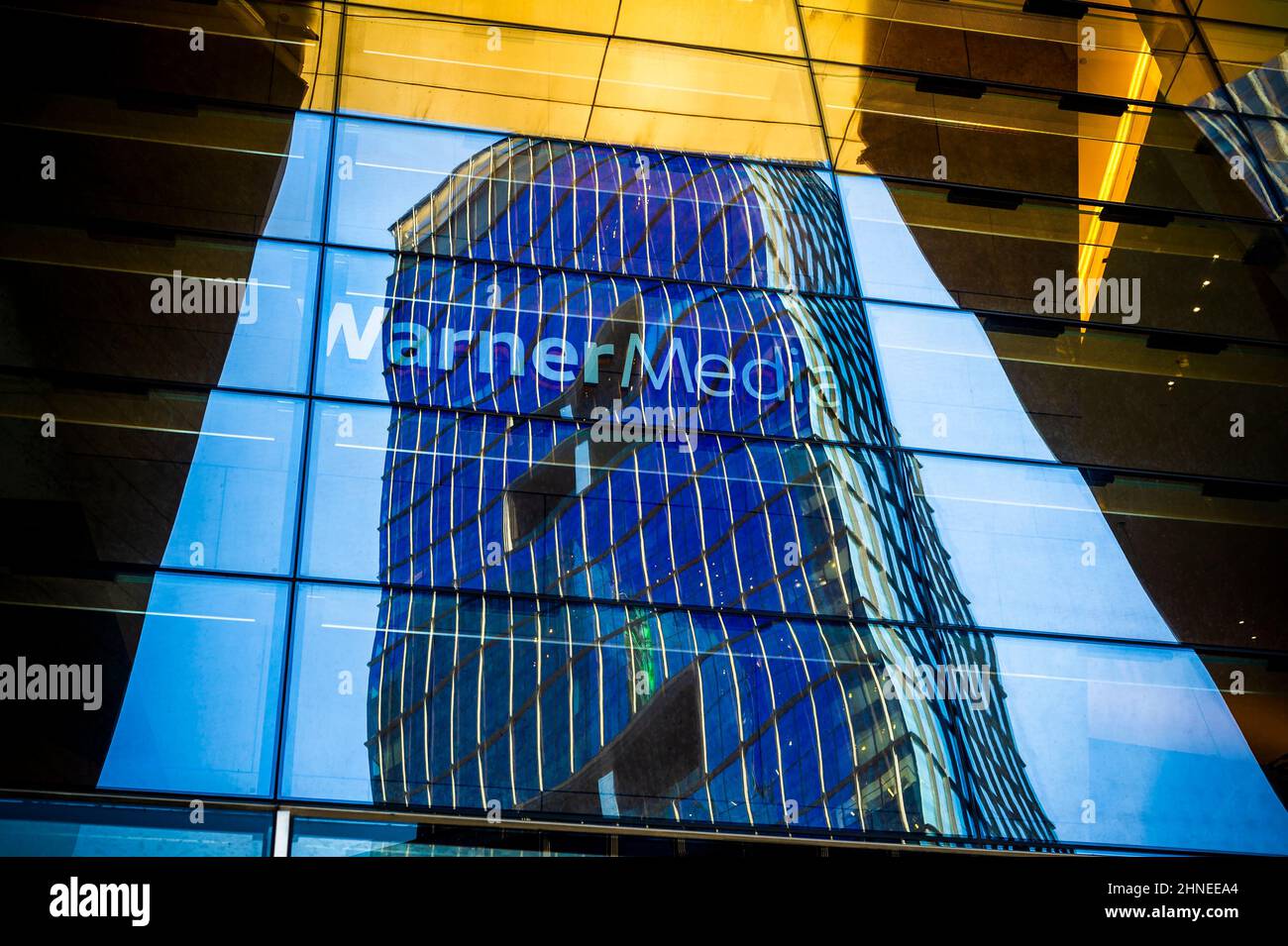 Les bureaux de WarnerMedia à Hudson yards, à New York, le mardi 1 février 2022. AT&T a annoncé qu'elle allait retirer sa division WarnerMedia en la combinant avec leur Discovery Inc. (© Richard B. Levine) Banque D'Images