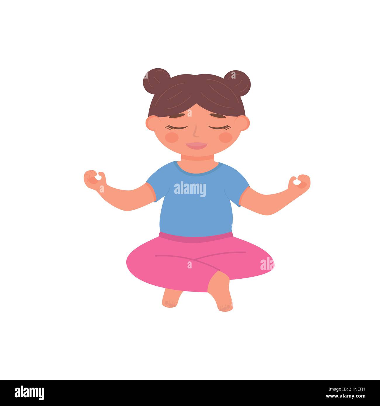 Mignonne fille enfant méditant dans la pose de lotus . Concept enfant yoga. Illustration vectorielle isolée sur fond blanc Illustration de Vecteur