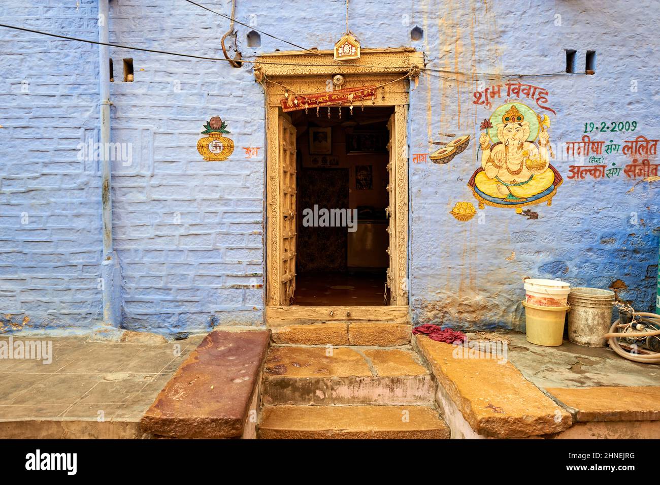 Inde Rajasthan jaisalmer. Maison décorée de peintures Banque D'Images