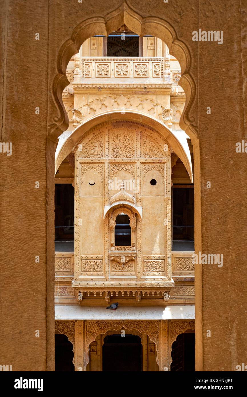 Inde Rajasthan jaisalmer. Maison habeli traditionnelle Banque D'Images