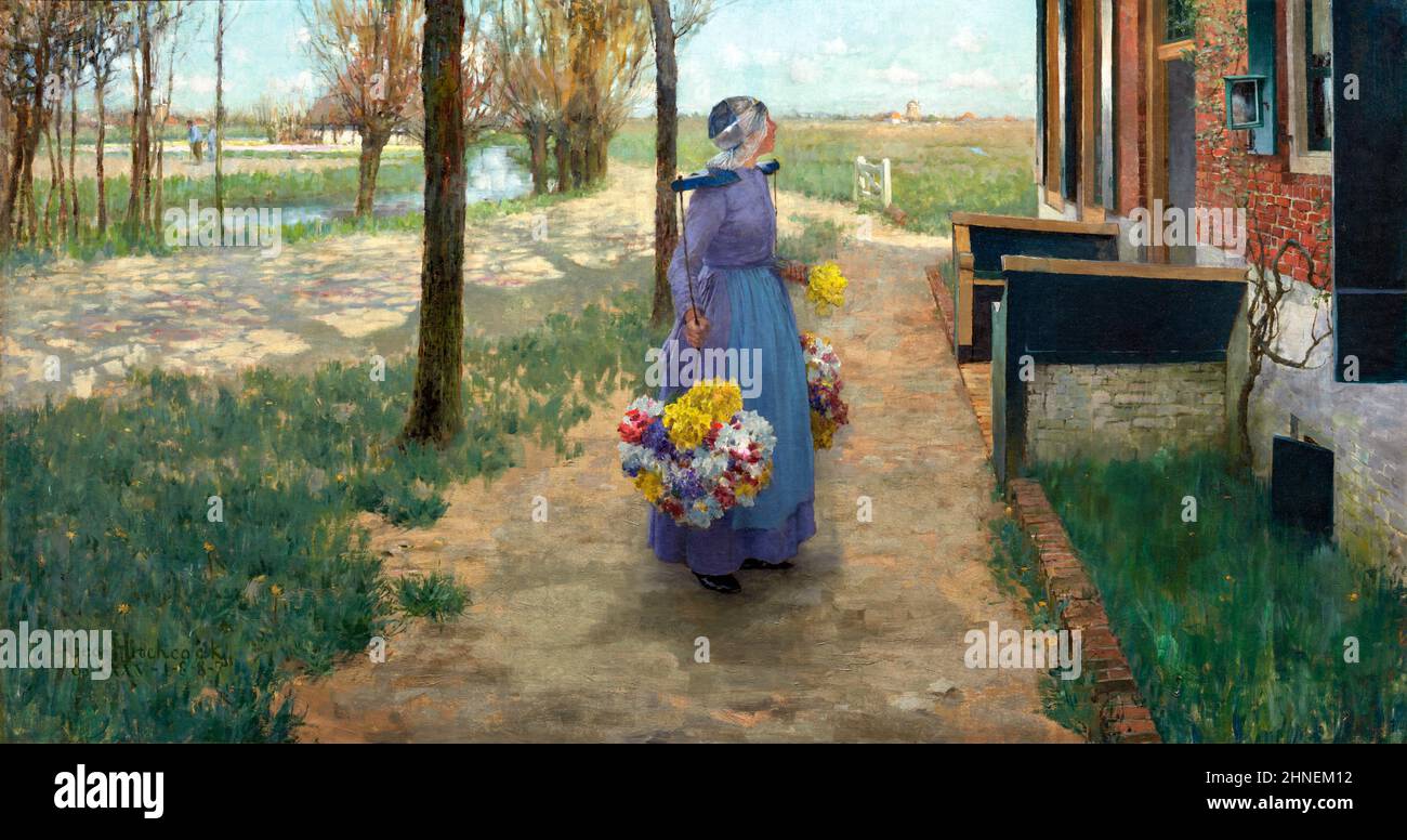 Flower Girl in Holland par l'artiste américain George Hitchcock (1850-1913), huile sur toile, 1887 Banque D'Images
