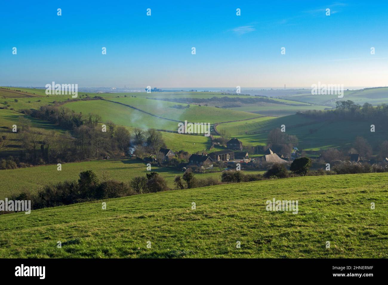 Saddlescombe Farm et Newbeen Hill, Brighton, Suusex, Angleterre, Royaume-Uni Banque D'Images