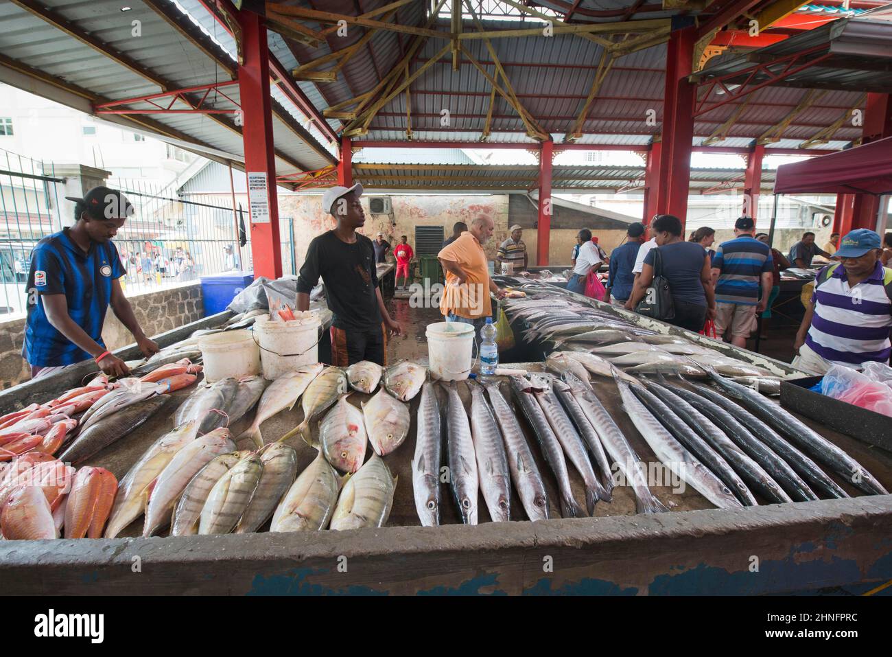 Marché aux poissons à Sir Selwyn Selwyn-Clarke Merket, Victoria, Seychelles Banque D'Images