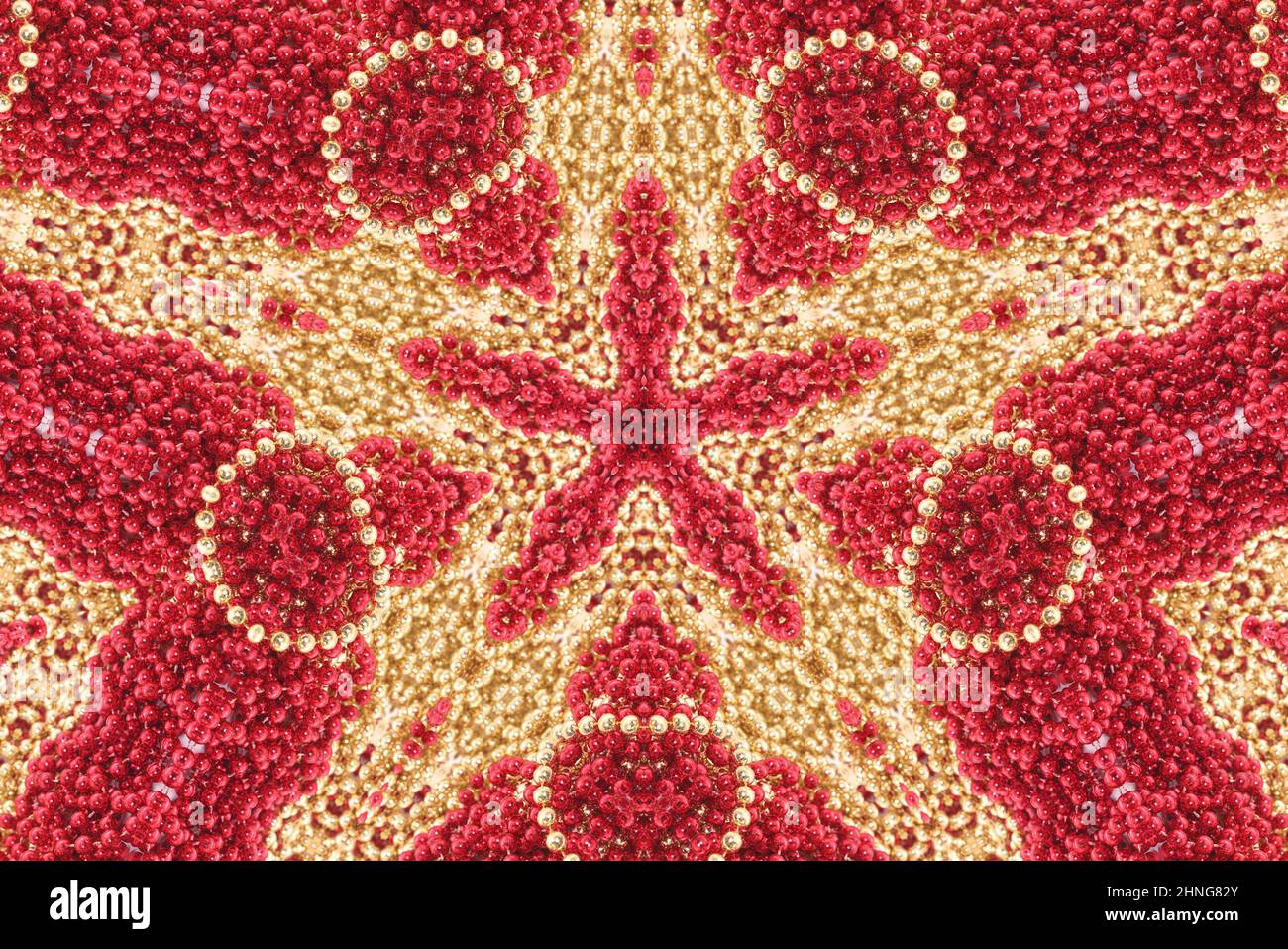 Fond en croix rouge et or à perles abstraites Banque D'Images