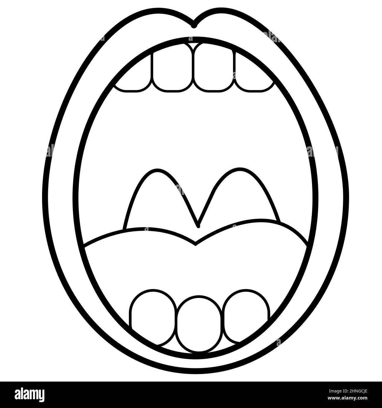 icône de cavité buccale sur fond blanc. Bouche ouverte avec les dents et le signe de la langue. Symbole oral de la gorge. style plat. Banque D'Images