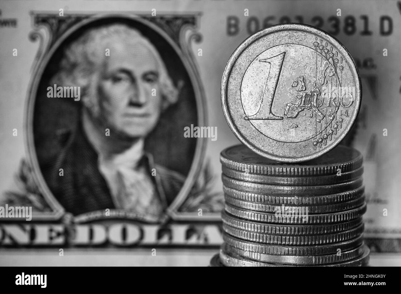 Euro et dollar taux de change monnaie et Bill relation Noir et blanc Banque D'Images