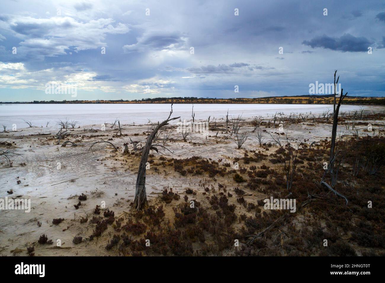 Vue sur le lac de Ninan Salt Lake, Wongan Hills, Australie occidentale Banque D'Images