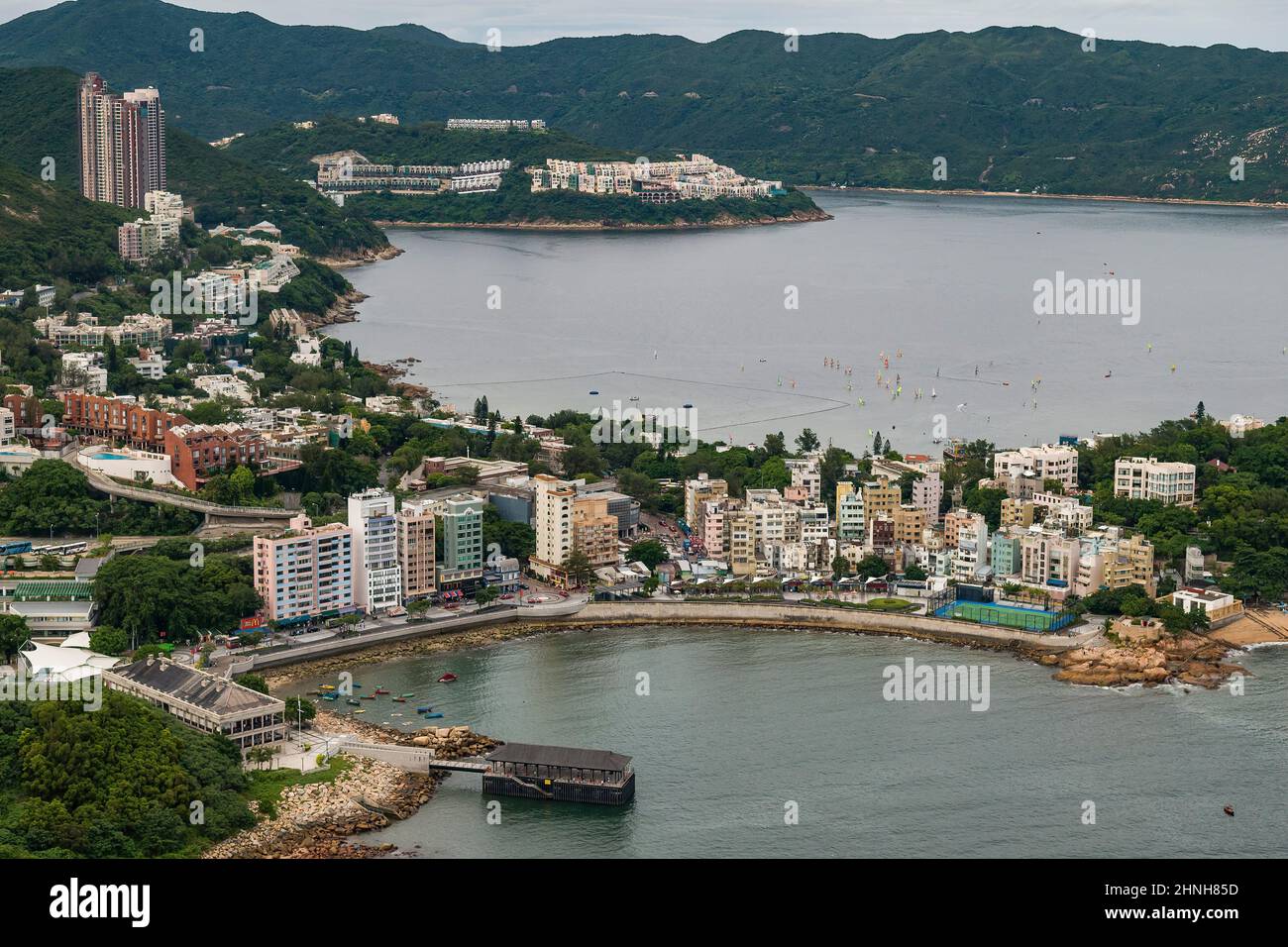 Hélicoptère aérien montrant Stanley, Tai Tam Road et la péninsule de Red Hill, île de Hong Kong, 2008 Banque D'Images