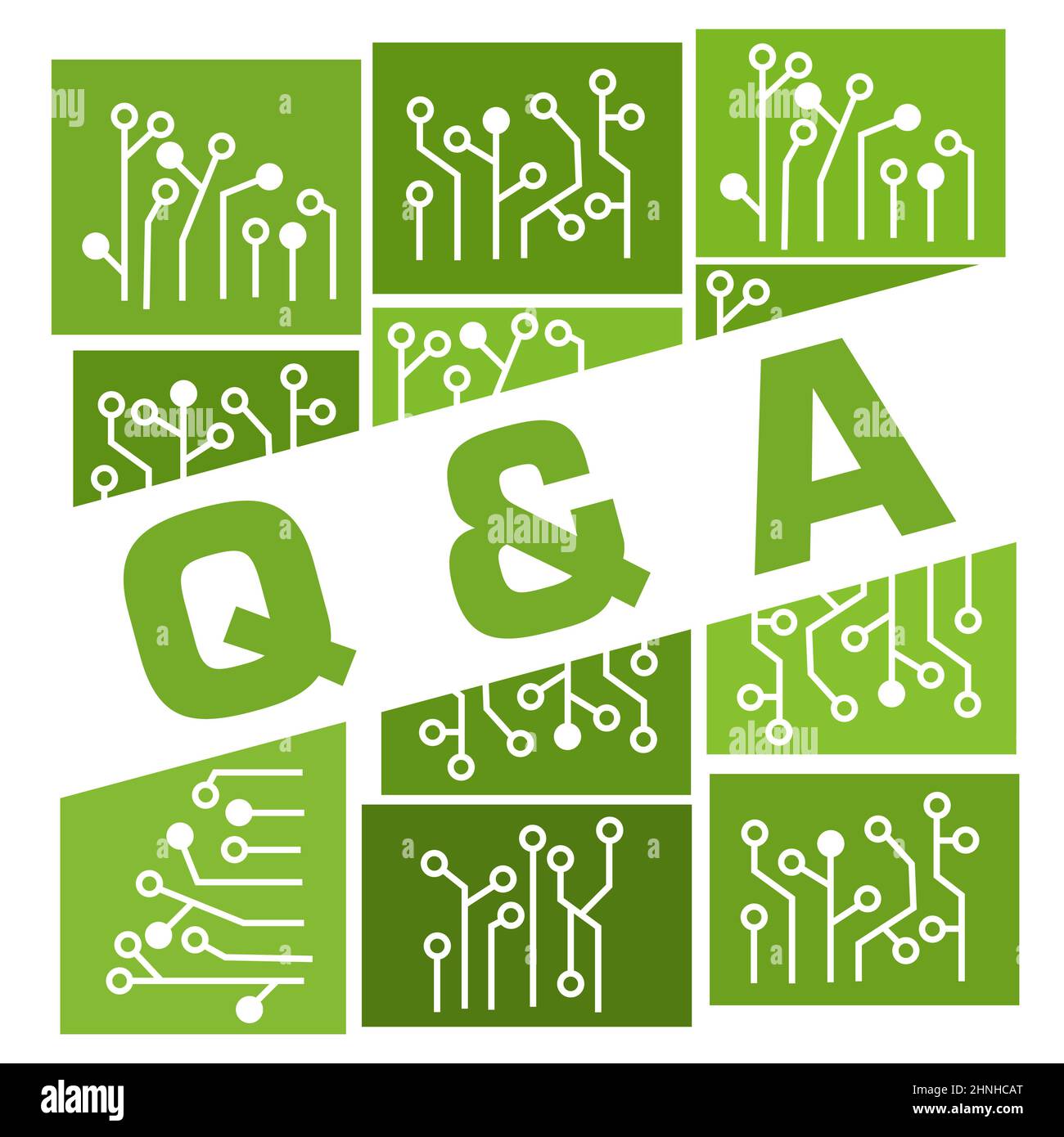 Q et R - questions et réponses Green Box circuit Grid style de badge Banque D'Images