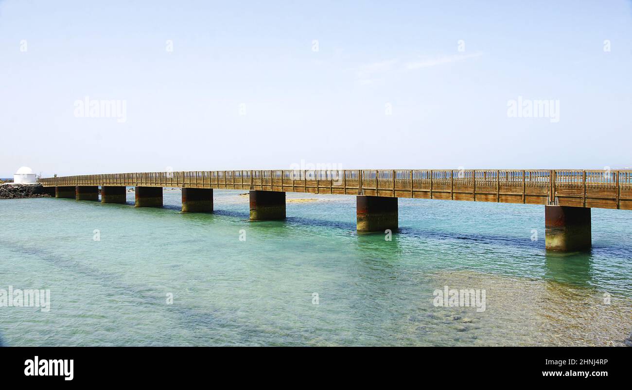 Pont sur la mer à l'île de Fermina, Arrecife, Lanzarote, îles Canaries, Espagne, Europe Banque D'Images