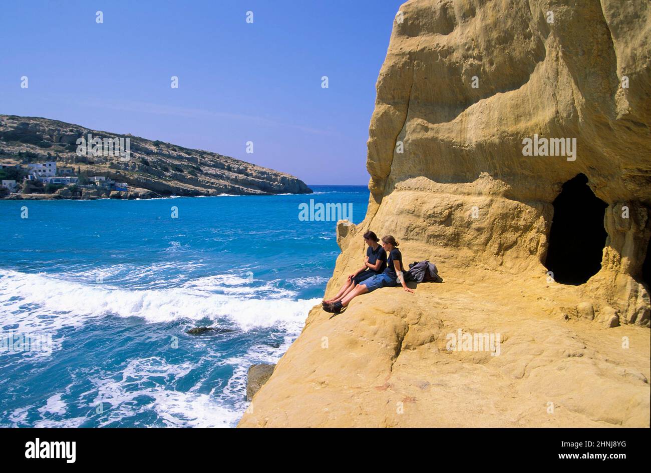 Grottes de Matala, Crète, Grèce, Europe Banque D'Images