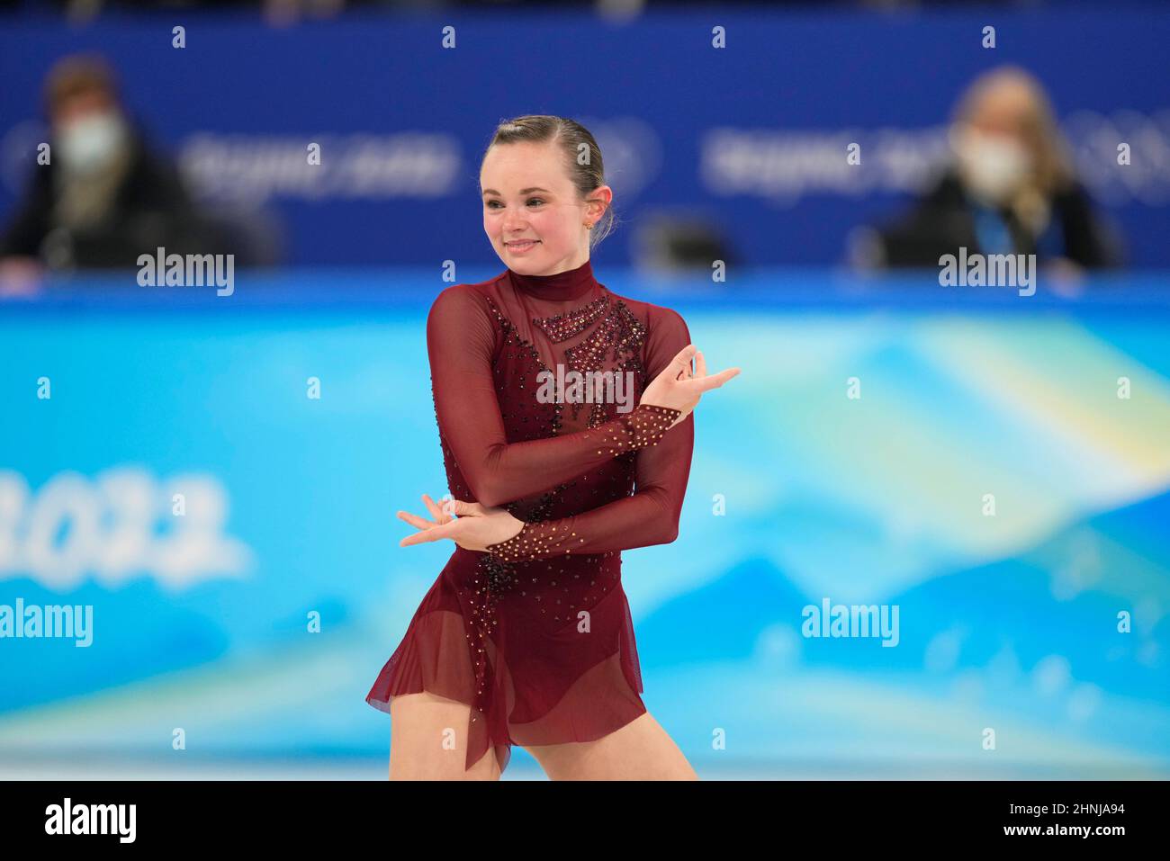 Beijing, Chine, Jeux olympiques d'hiver de 2022, 17 février 2022 : Mariah Bell des États-Unis pendant le patinage artistique au stade intérieur Capital. Prix Kim/CSM. Banque D'Images