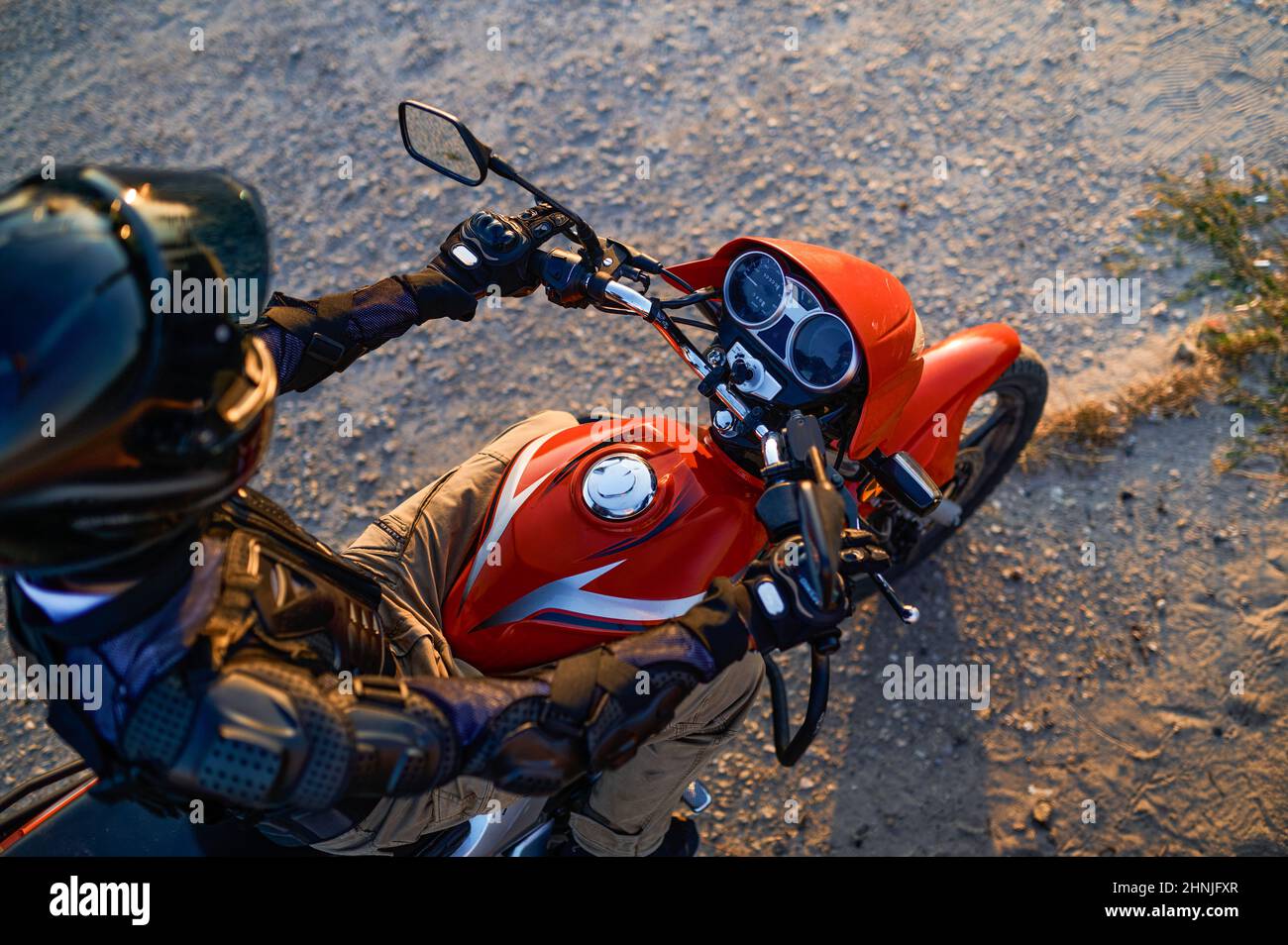 Étudiant en moto, vue du dessus, école de moto Banque D'Images