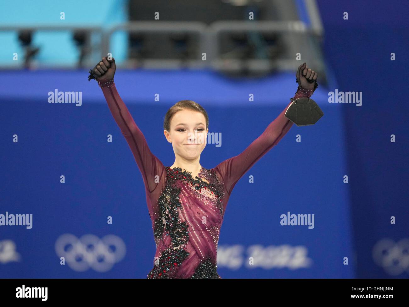 Beijing, Chine, Jeux olympiques d'hiver de 2022, le 17 février 2022 : Anna Shcherbakova, de Russie, a remporté la médaille d'or en patinage artistique au stade intérieur de la capitale. Prix Kim/CSM. Banque D'Images