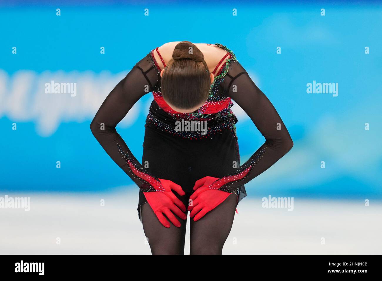 Beijing, Chine, Jeux olympiques d'hiver de 2022, 17 février 2022 : Kamila Valieva, de Russie, pendant le patinage artistique au stade intérieur Capital. Prix Kim/CSM. Banque D'Images