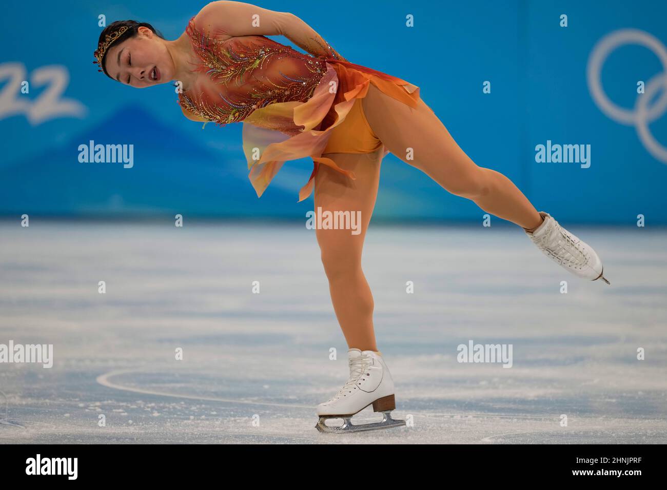 Beijing, Chine, Jeux olympiques d'hiver de 2022, 17 février 2022 : Wakaba Higuchi du Japon pendant le patinage artistique au stade intérieur Capital. Prix Kim/CSM. Banque D'Images