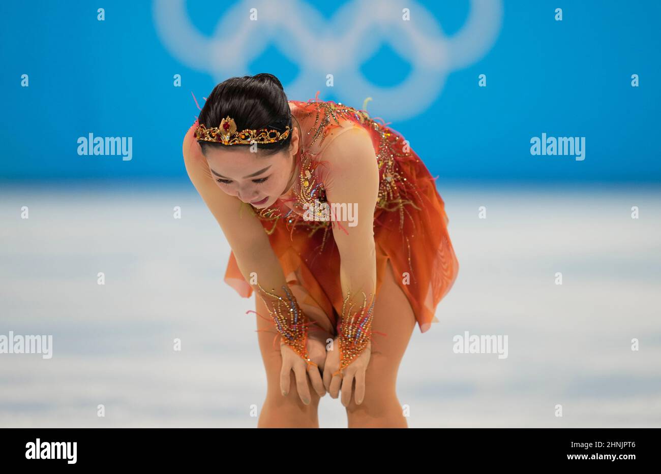 Beijing, Chine, Jeux olympiques d'hiver de 2022, 17 février 2022 : Wakaba Higuchi du Japon pendant le patinage artistique au stade intérieur Capital. Prix Kim/CSM. Banque D'Images