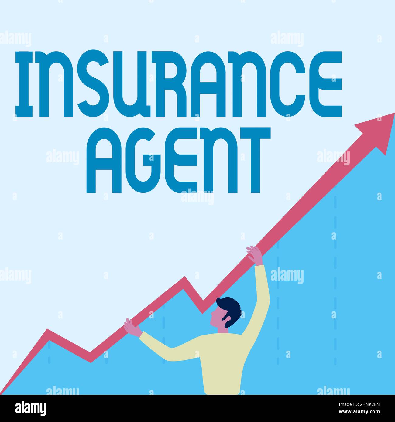 Signature manuscrite agent d'assurance. Concept signifie personne qui travaille dans une compagnie d'assurance et vend l'homme d'assurance dessin Holding graphique flèche montrant la croissance de l'entreprise. Banque D'Images