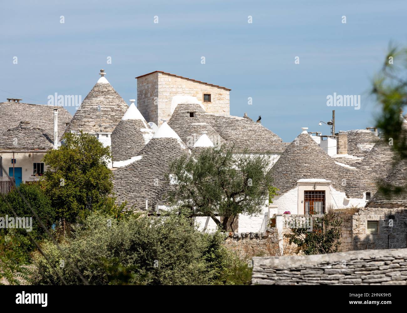 Maisons blanches traditionnelles dans le village de Trulli. Alberobello, Italie. Banque D'Images