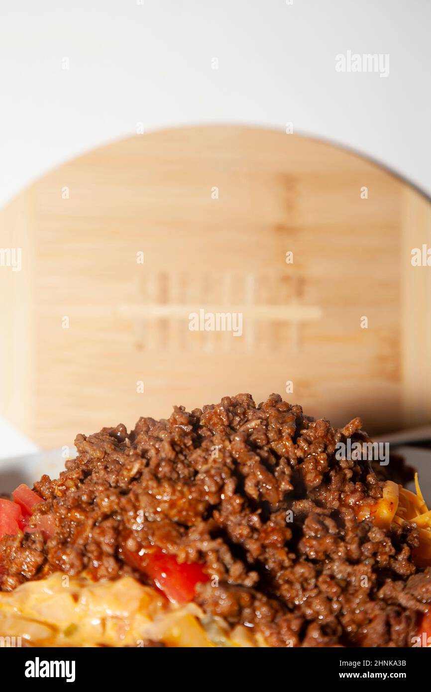 Bœuf haché épicé pendant la saison de football Banque D'Images