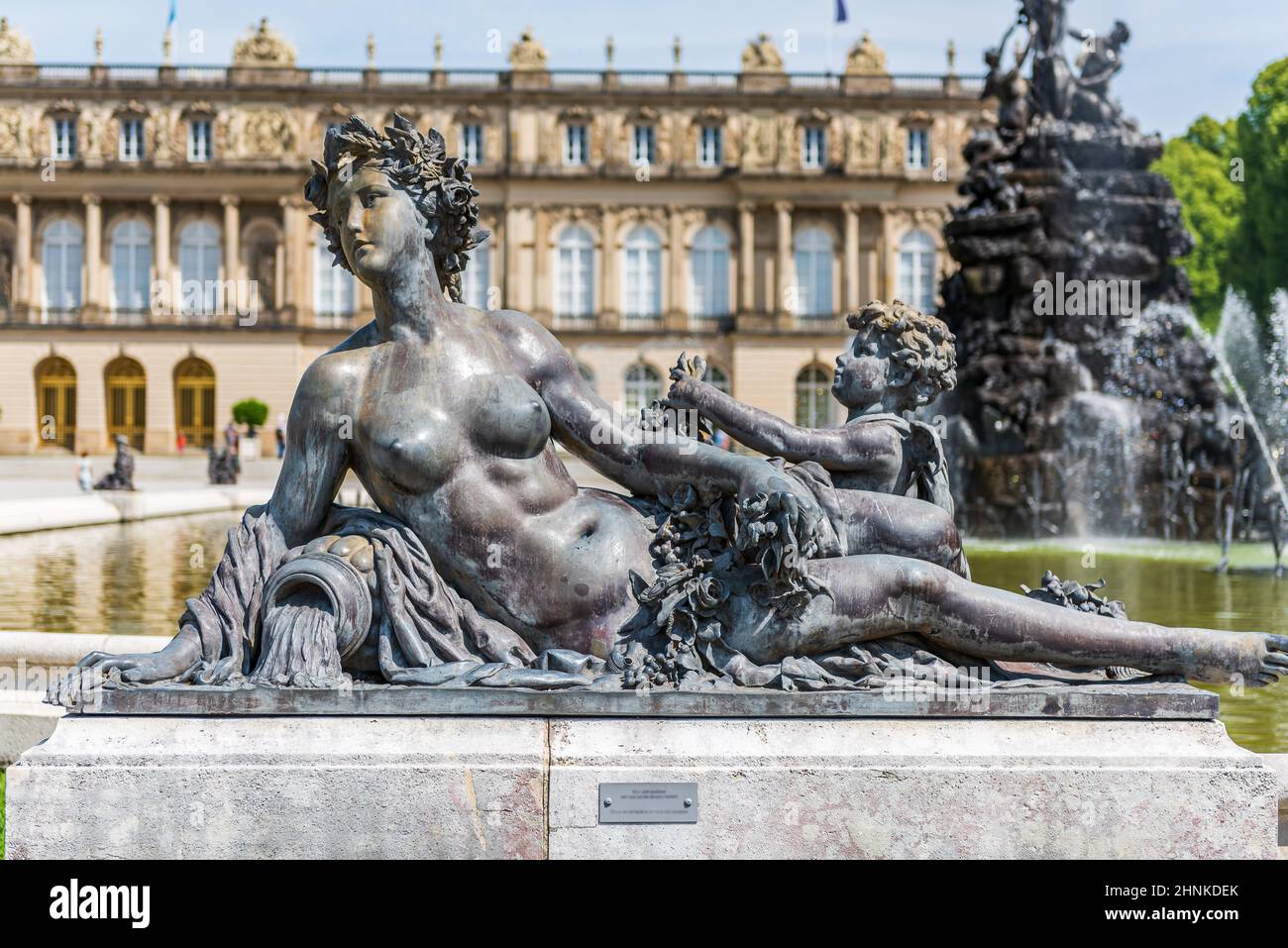 Statue et fontaine à Herrenchiemsee Banque D'Images