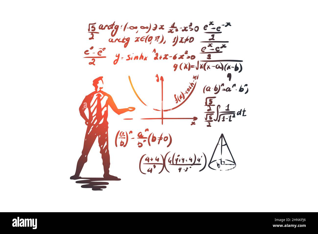 Mathématiques, éducation, sciences, école, concept d'étude. Vecteur isolé tracé à la main. Banque D'Images