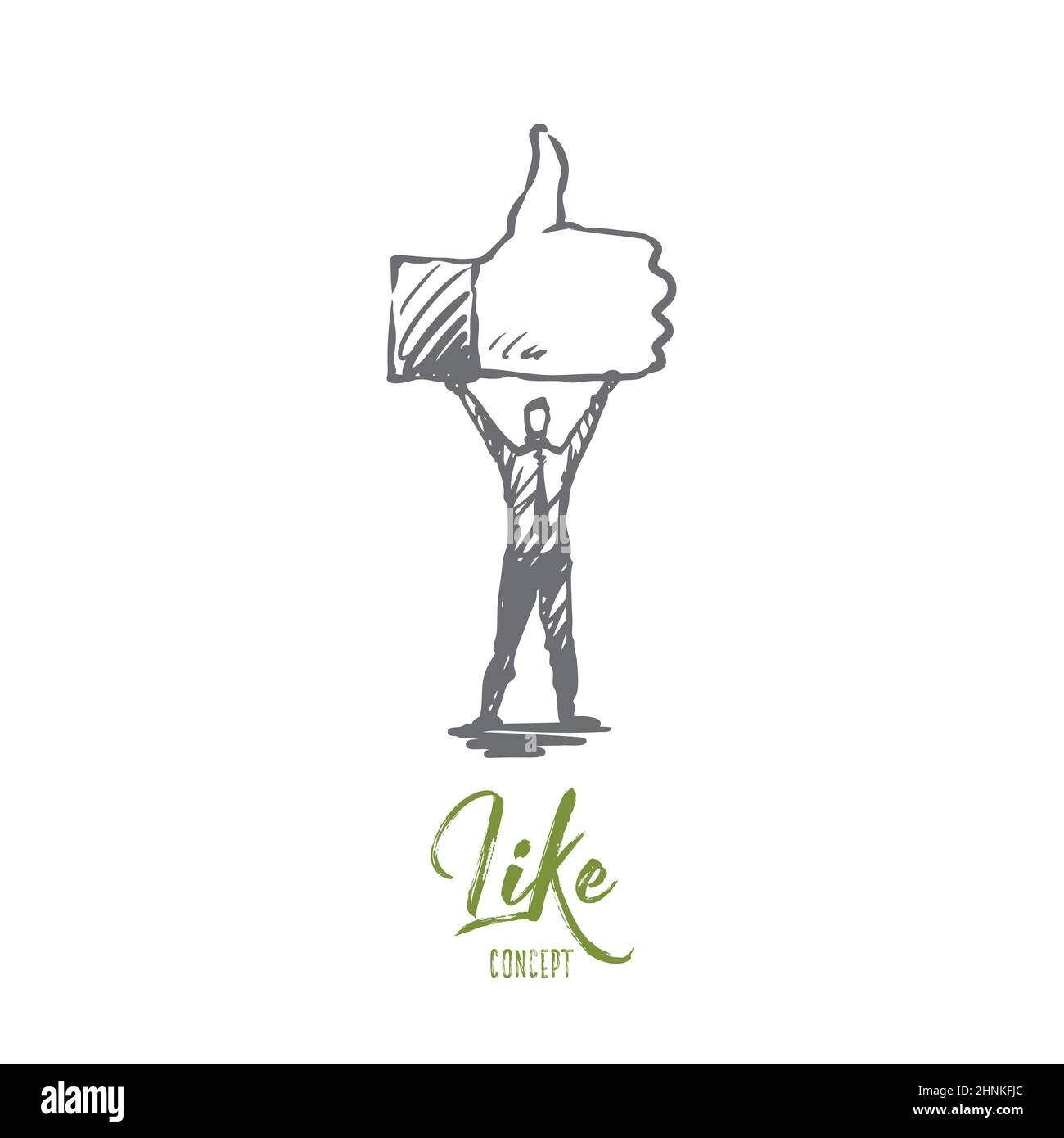 Comme, Symbol, Good, Network, Finger concept. Vecteur isolé tracé à la main. Banque D'Images