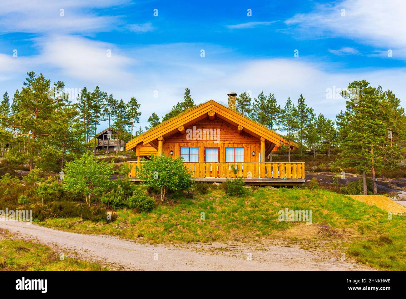 Chalets norvégiens en bois chalets dans le paysage naturel de Nissedal Norvège. Banque D'Images