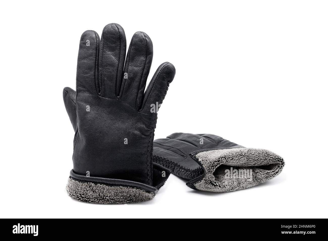 Gants en cuir noir. Banque D'Images