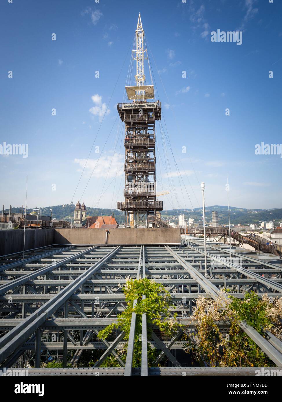linz, autriche, exposition d'art hoehenrausch, vue depuis la tour en bois de la kéine sorgen turm Banque D'Images