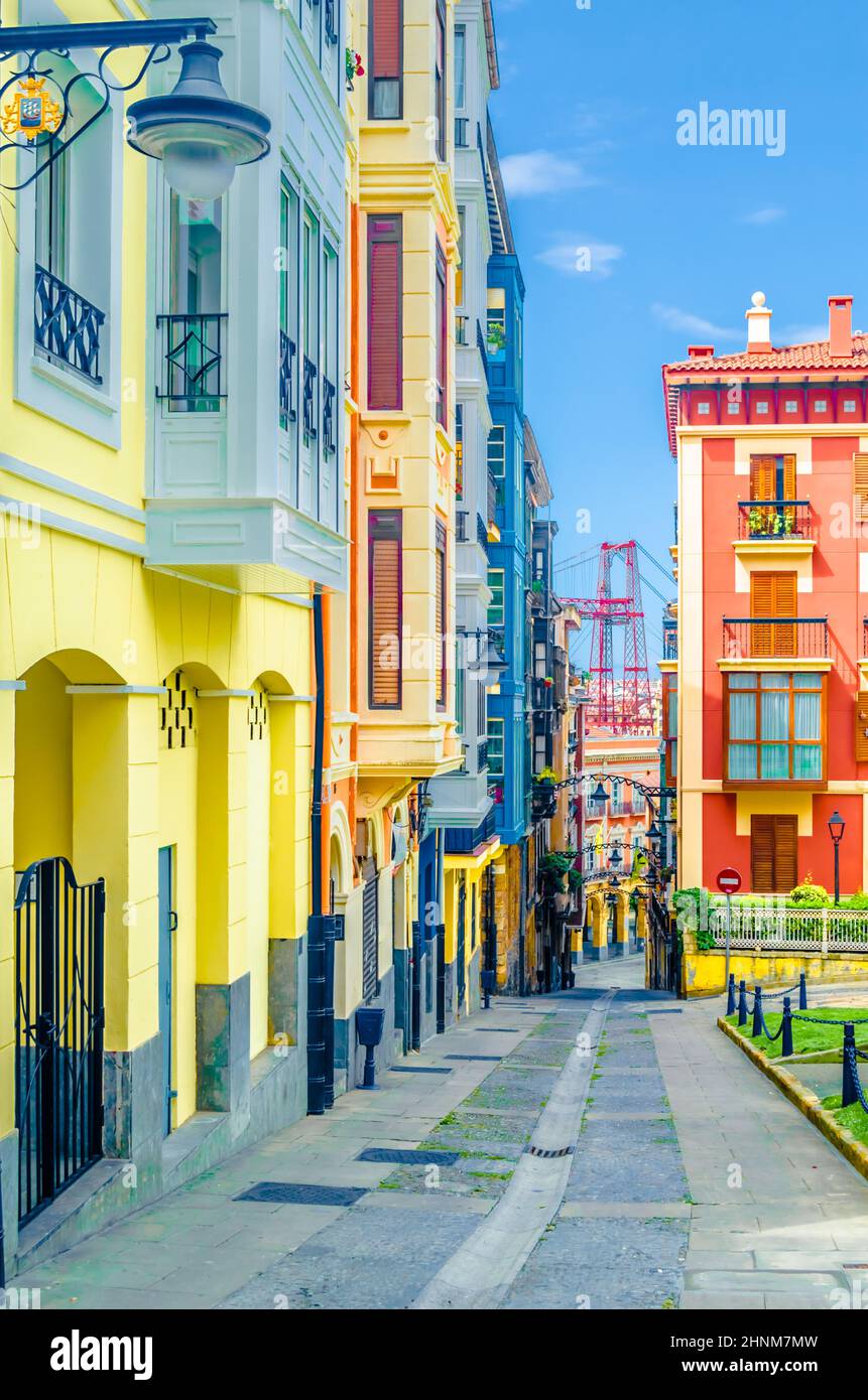 Façades colorées en Portugalete, pays basque, Espagne Banque D'Images
