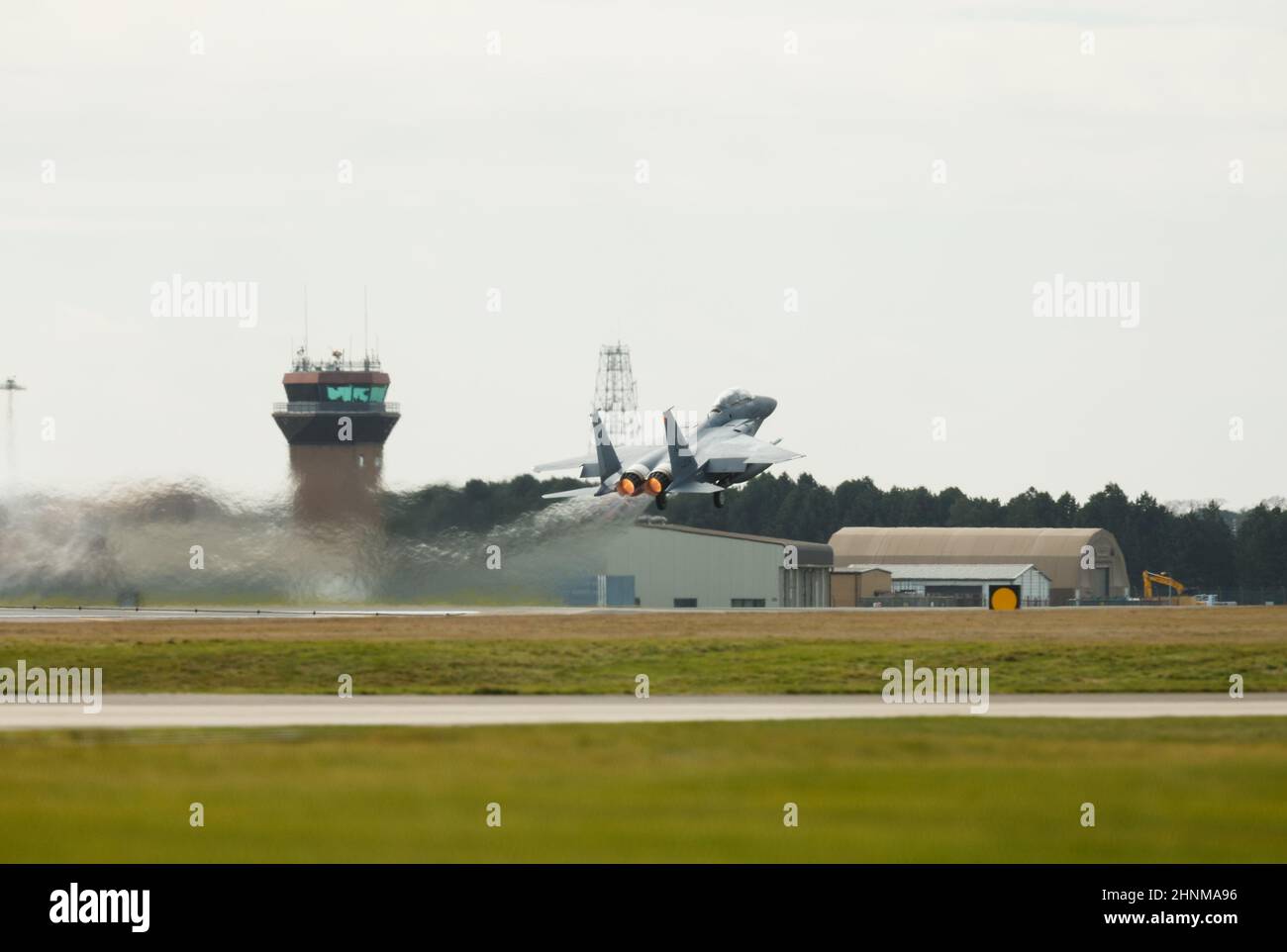 Armé F15 avions de chasse au départ de RAF Lakenheath, Suffolk, Royaume-Uni. Banque D'Images