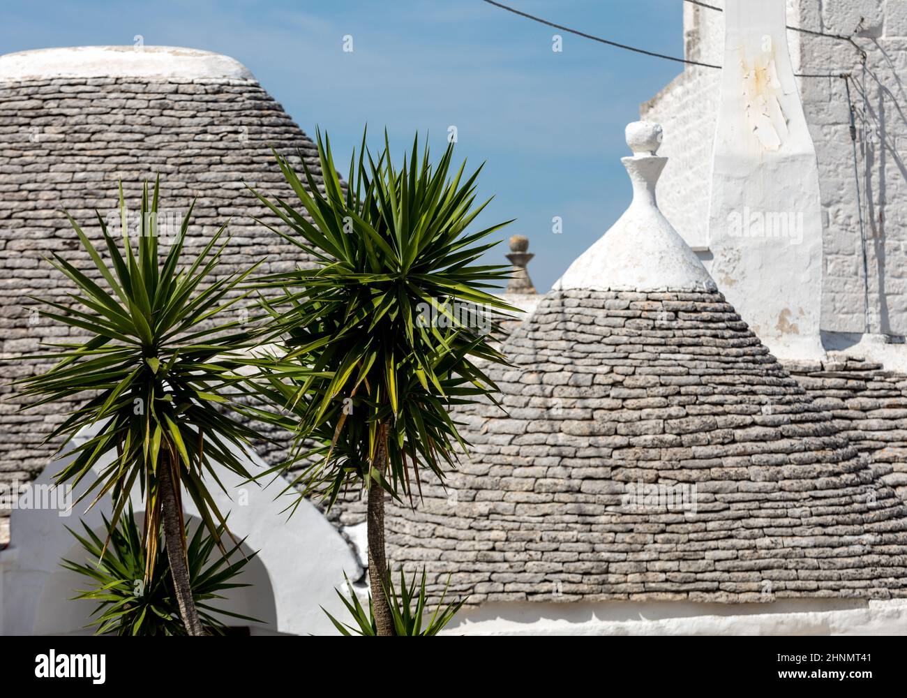 Toits en pierre des maisons Trulli à Alberobello Italie. Banque D'Images