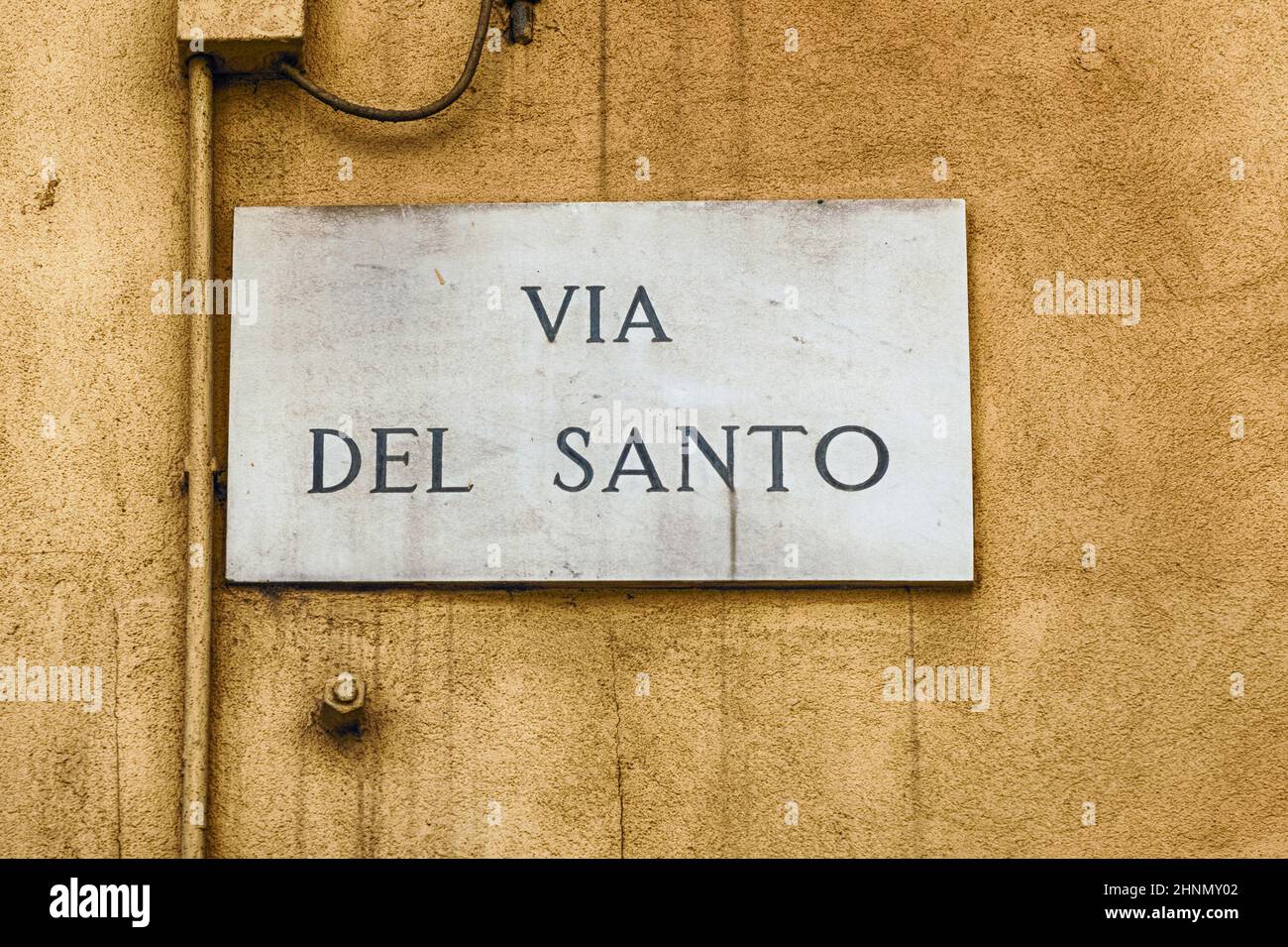 Panneau de rue pour la via del Santo à Padoue, Italie Banque D'Images