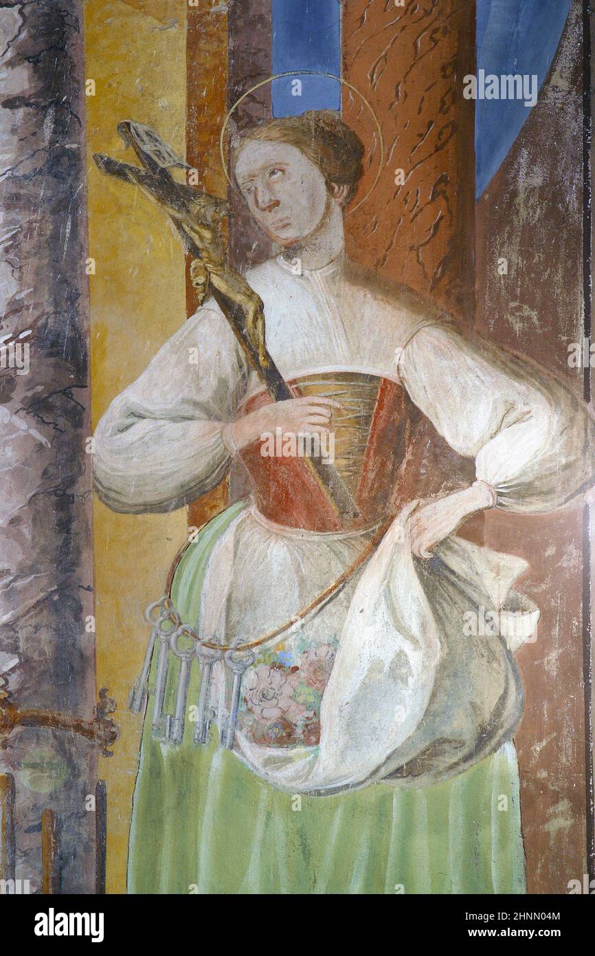 Saint Notburga, fresque sur l'autel de Saint Isidore dans l'église de Sainte Clare d'Assise à Zagreb, Croatie Banque D'Images