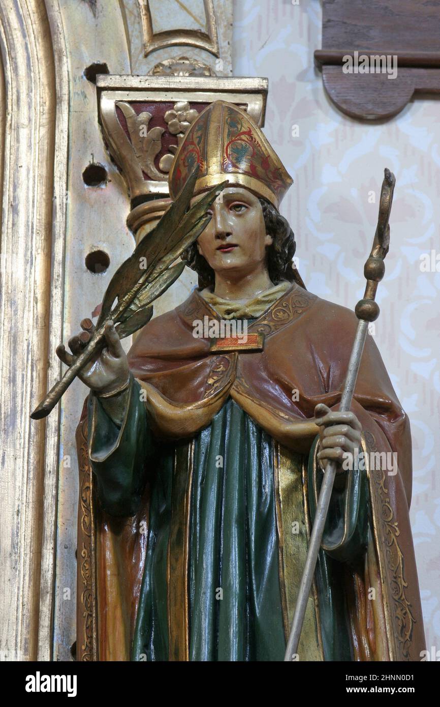 Saint Blaise, statue sur l'autel de Saint Antoine de Padoue dans l'église de Saint Barbara à Carevdar, Croatie Banque D'Images