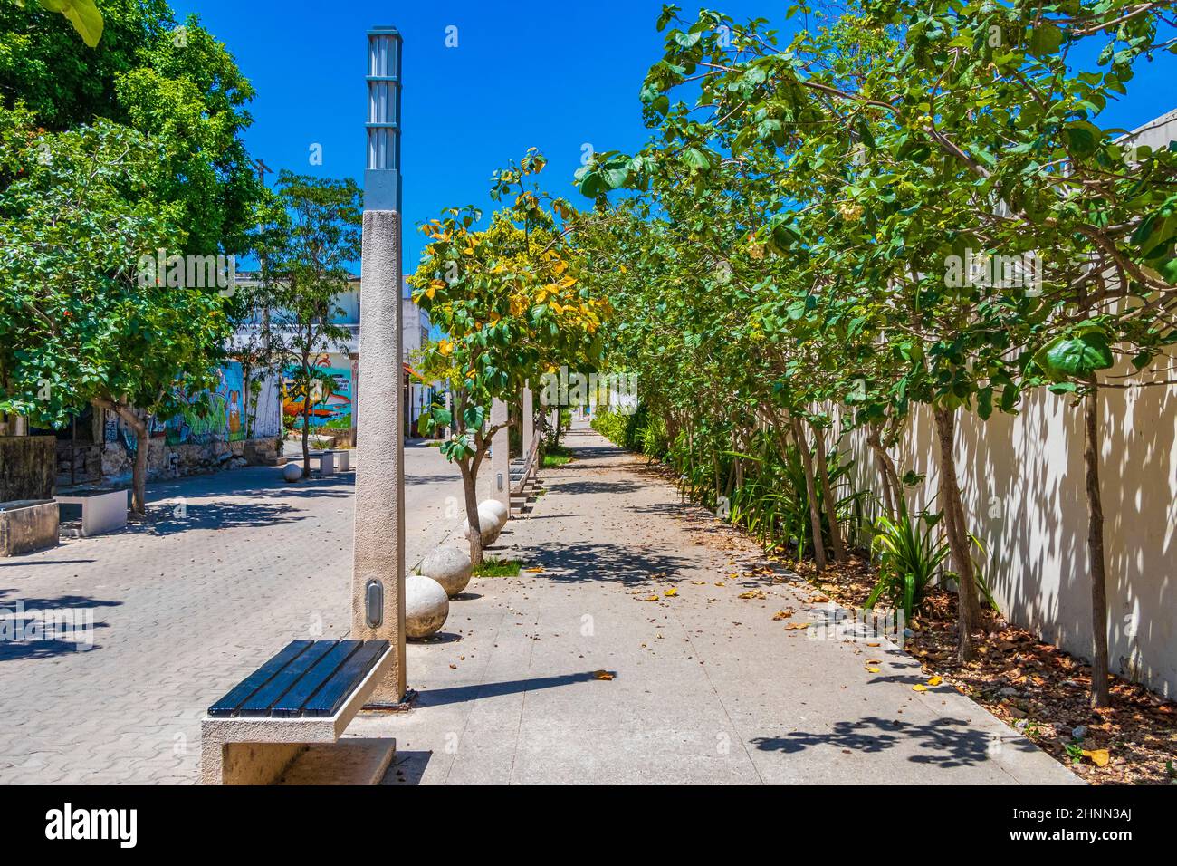 Rue typique et allées piétonnes de Playa del Carmen Mexique. Banque D'Images